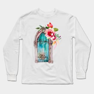 Watercolor door and peony Long Sleeve T-Shirt